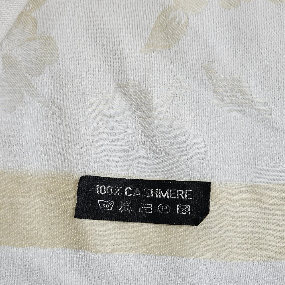 Womens 100% Cashmere Unbranded Scarf Wide Blanket Scarf Wrap Cozy‎ Ivory Floral